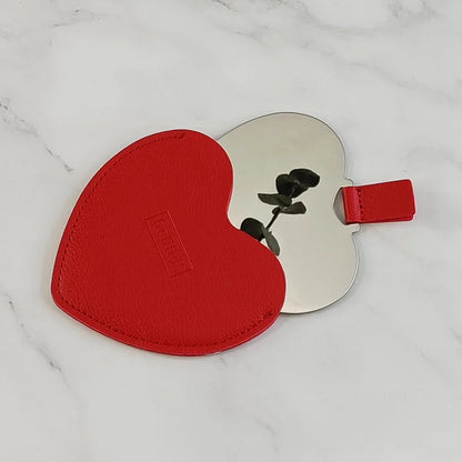 Zonyin High Quality Lovely Heart Design Compact Mirror No Break Stainless Steel Mirror  Pu Leather Pocket Mirror for Women Girls