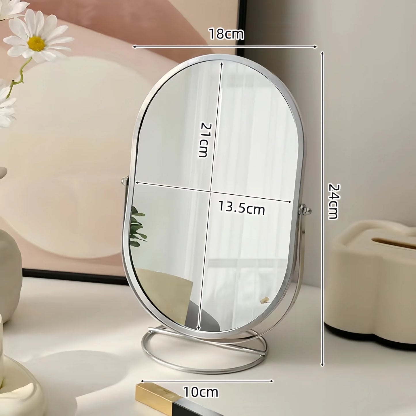 Zonyin Desktop Oval Rotating 360 Makeup Mirror Ins Style Dressing Table Mirror High Aesthetic Bedroom Vanity Mirror