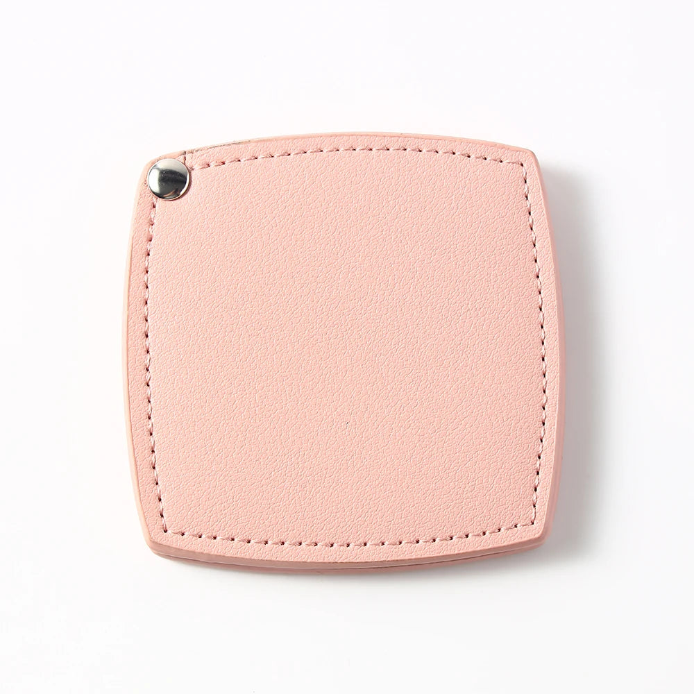 Zonyin Customized Logo Portable Square-Shape Vanity Makeup Mirror Travel Folding Pu Leather Pocket Compact Mirror for Girls Gift
