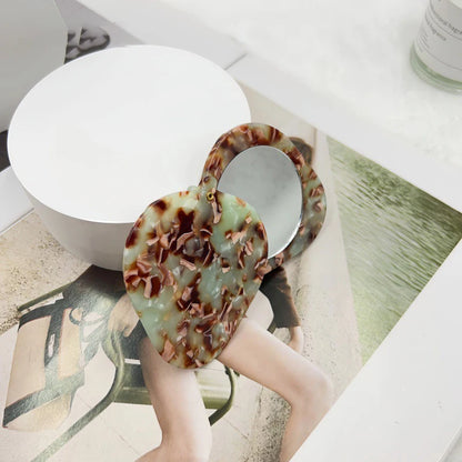 Zonyin Rotate Open Design Heart-Shape Acetate Portable Pocket Cosmetic Mirror Folding Small Travel Makeup Mirror for Promotional
