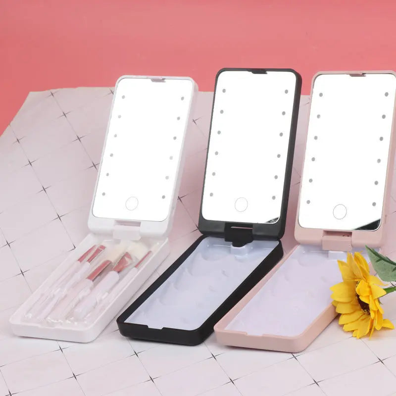 Zonyin Wholesale New Design Plastic LED Portable Pocket Makeup Mirror Custom Logo Cosmetic Brush Set With Popular Discount
