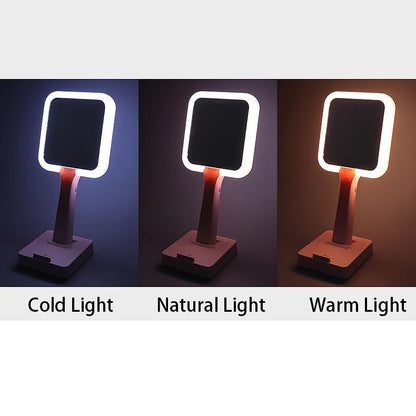 Zonyin High Quality ABS Plastic LED Light Handheld Rechargeable Pocket Makeup Mirror Square PorTable Hand Held Cosmetic Mirror