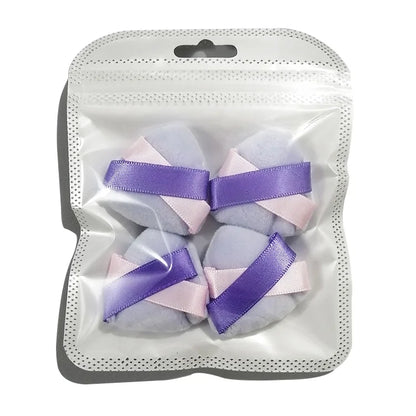 Zonyin Wholesale Cute Mini Velour Powder Puff Pink and Purple Double Ribbon Small Velvet Makeup Sponge Puff for Face