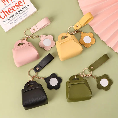 Zonyin Portable PU Leather Bag-Shaped Handheld Makeup Mirror with Keychain Mini Coin Purse Style Pocket Mirror