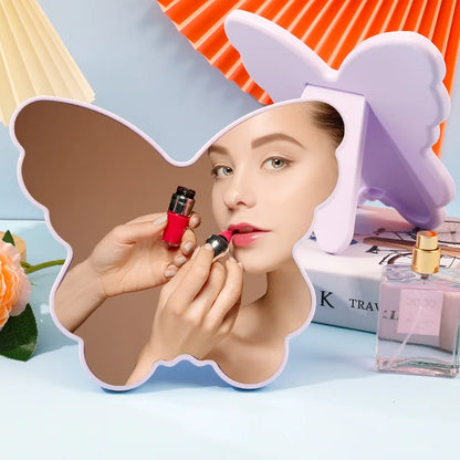 Zonyin Customized Logo Personalized Folding Desktop Cosmetic Mirror Large Cute Butterfly Shape Plastic Table Makeup Mirror