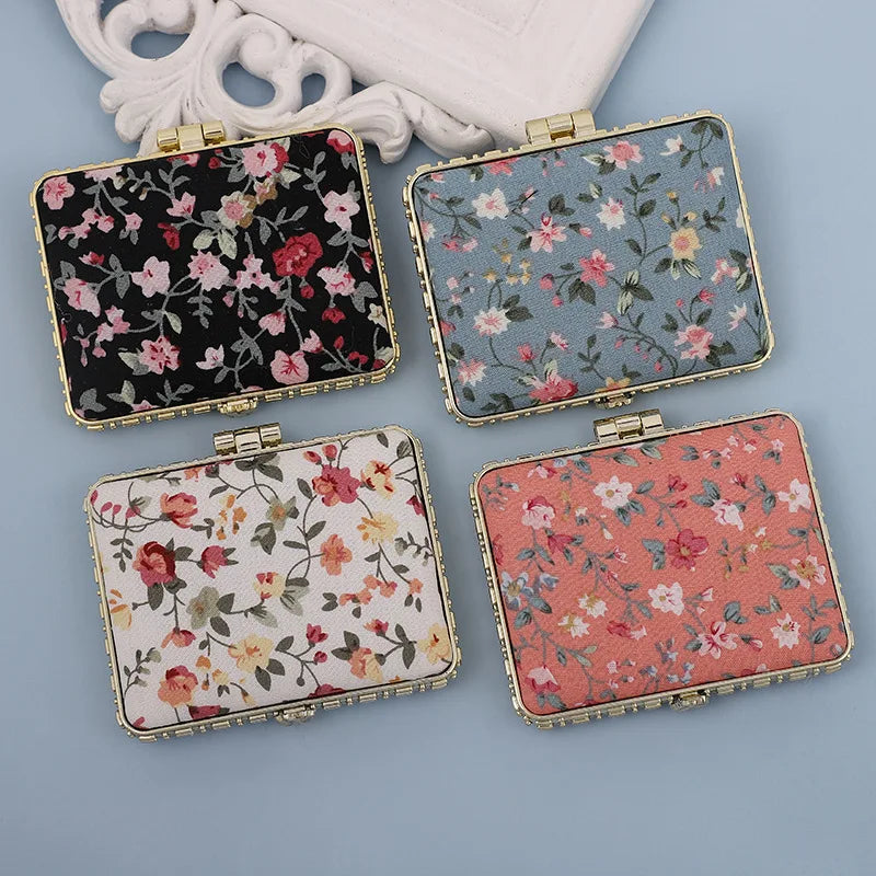 Zonyin High Quality Handheld Makeup Mirror Wholesale Vintage Silk Fabric Rectangle Oval & Round Sided Mirrors with Double Sides