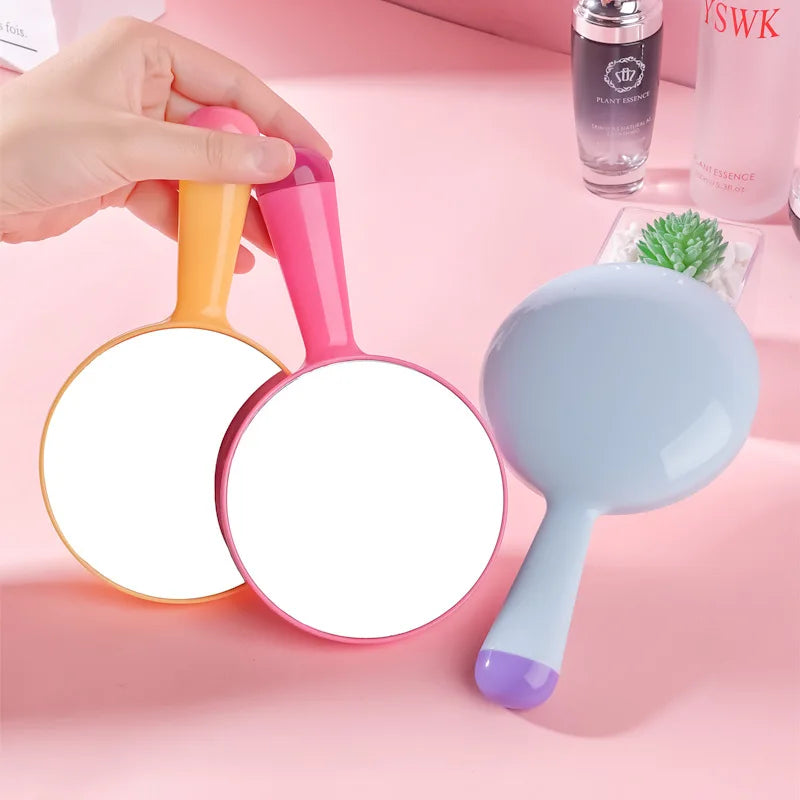 Zonyin Macaroon Color Portable Cosmetic Mirror with Cute Handle Plastic Hand-held Travel Mirror Customized Logo
