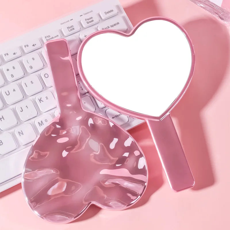 Zonyin Wholesale pink Heart Shape Handheld Makeup Mirror Portable Plating Water Ripple Vanity Cosmetic Mirror for Girl Custom