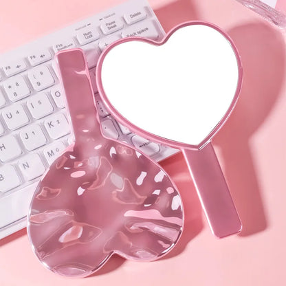 Zonyin Wholesale pink Heart Shape Handheld Makeup Mirror Portable Plating Water Ripple Vanity Cosmetic Mirror for Girl Custom
