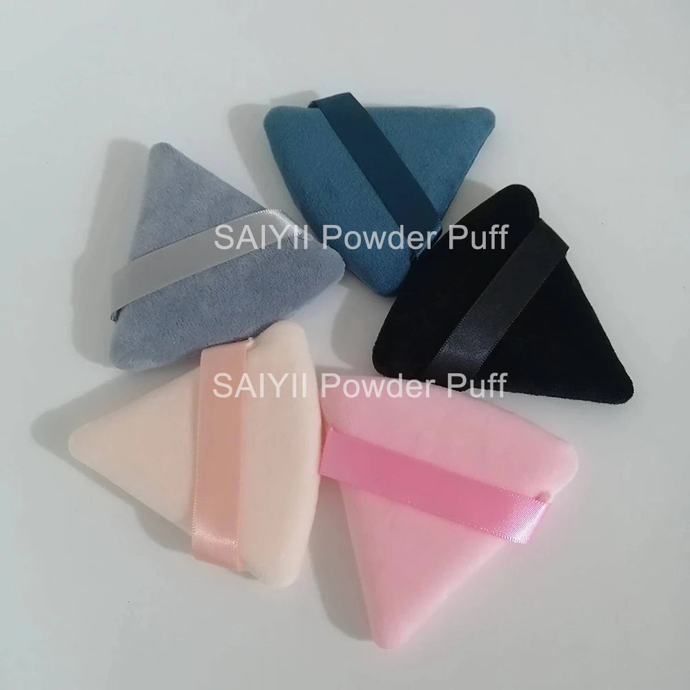 Zonyin Custom LOGO Black Triangle Powder Puffs Face Cosmetic Powder Puff Washable Reusable Soft Plush Powder Sponge Makeup