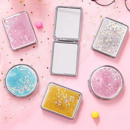 Zonyin Custom Logo Cute Portable Mini Pocket Makeup Compact Handheld Foldable Travel Mirror Double Sparkling Quicksand Small