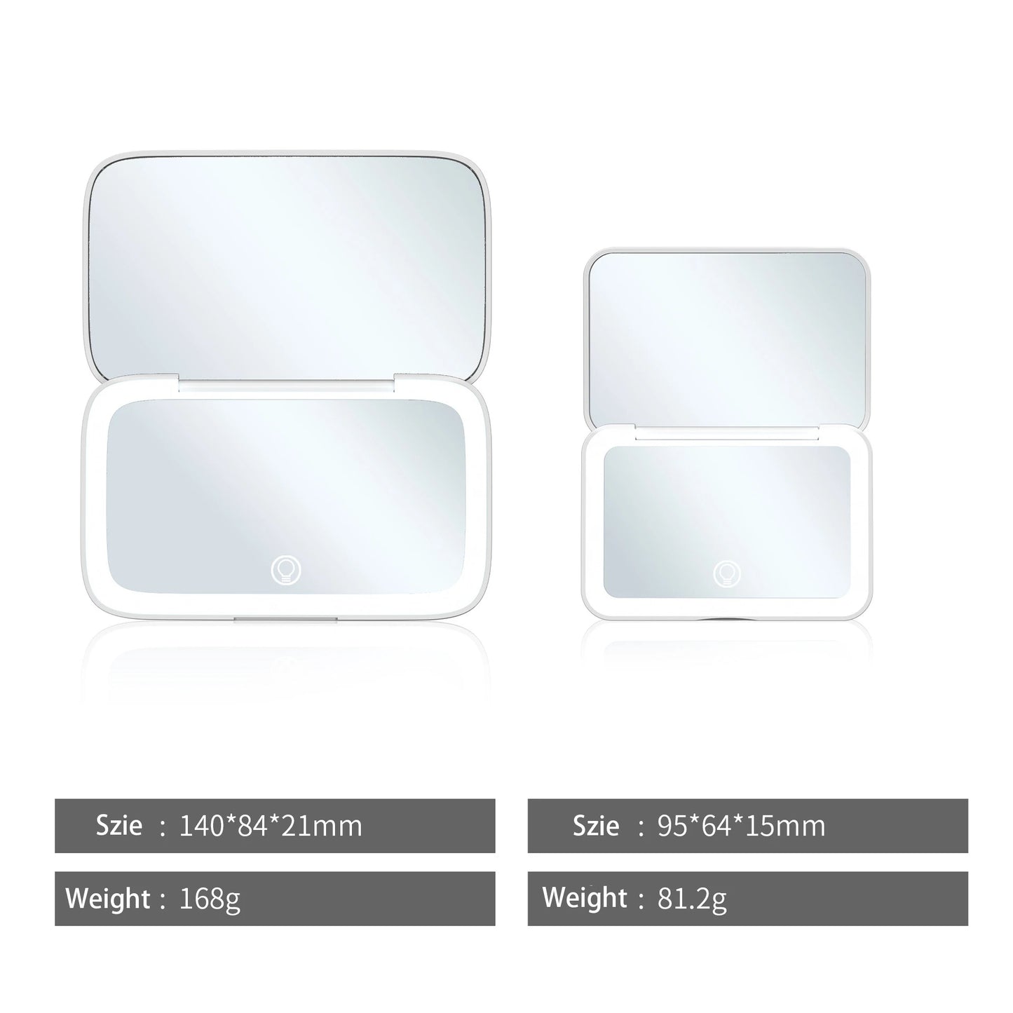 Zonyin Custom Logo Double-Side Handheld Makeup Mirror with Lights Travel Compact Portable Folding LED Rechargeable Square Mirror