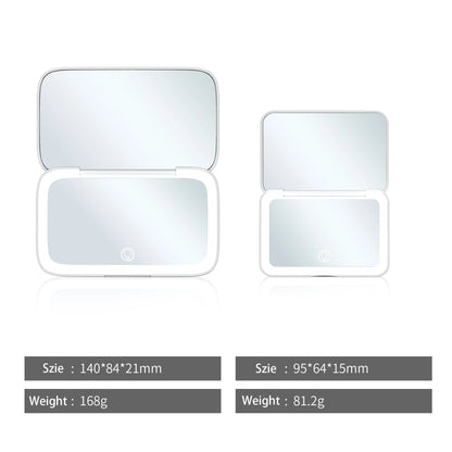Zonyin Custom Logo Double-Side Handheld Makeup Mirror with Lights Travel Compact Portable Folding LED Rechargeable Square Mirror