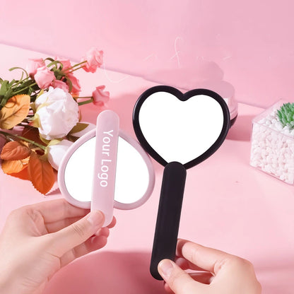 Zonyin Custom Logo Handheld Cosmetic Mirror Wholesale Portable Pink Heart Design Cute Small Girls Makeup Mirror
