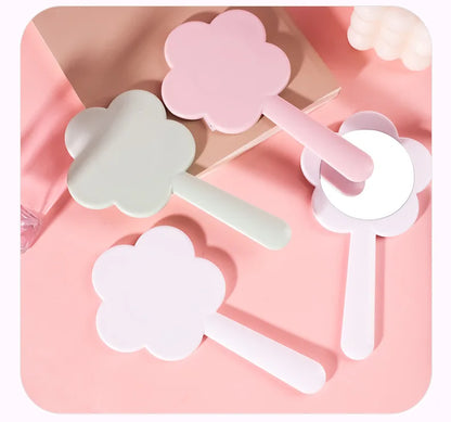 Zonyin Wholesale Custom Plastic Flower Shape HandHeld Mirror Small Round Pink Hand Held Makeup Mirror for Women Gift