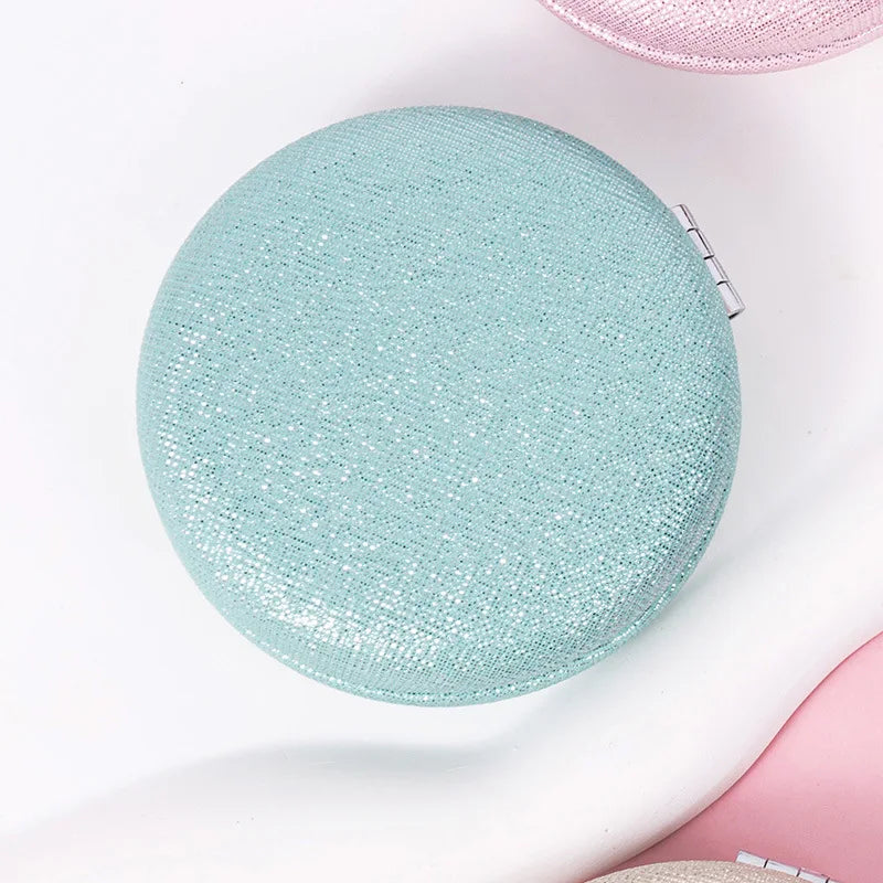 Zonyin Custom Logo Foldable Double-sided Pocket Mirror 1X/2X Portable Mini Pu Glitter Macarons Round Makeup Mirror with Keychain