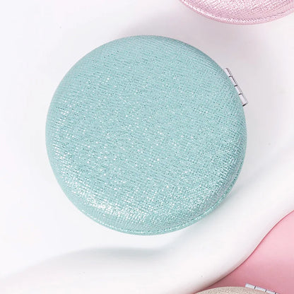 Zonyin Custom Logo Foldable Double-sided Pocket Mirror 1X/2X Portable Mini Pu Glitter Macarons Round Makeup Mirror with Keychain