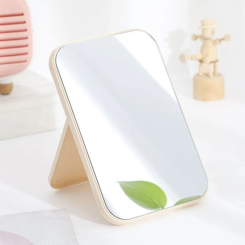 Zonyin Abs Plastic Desktop Rotatable Foldable Cosmetic Mirror Square HD Glass Princess Tabletop Makeup Mirror With Hanging Hole