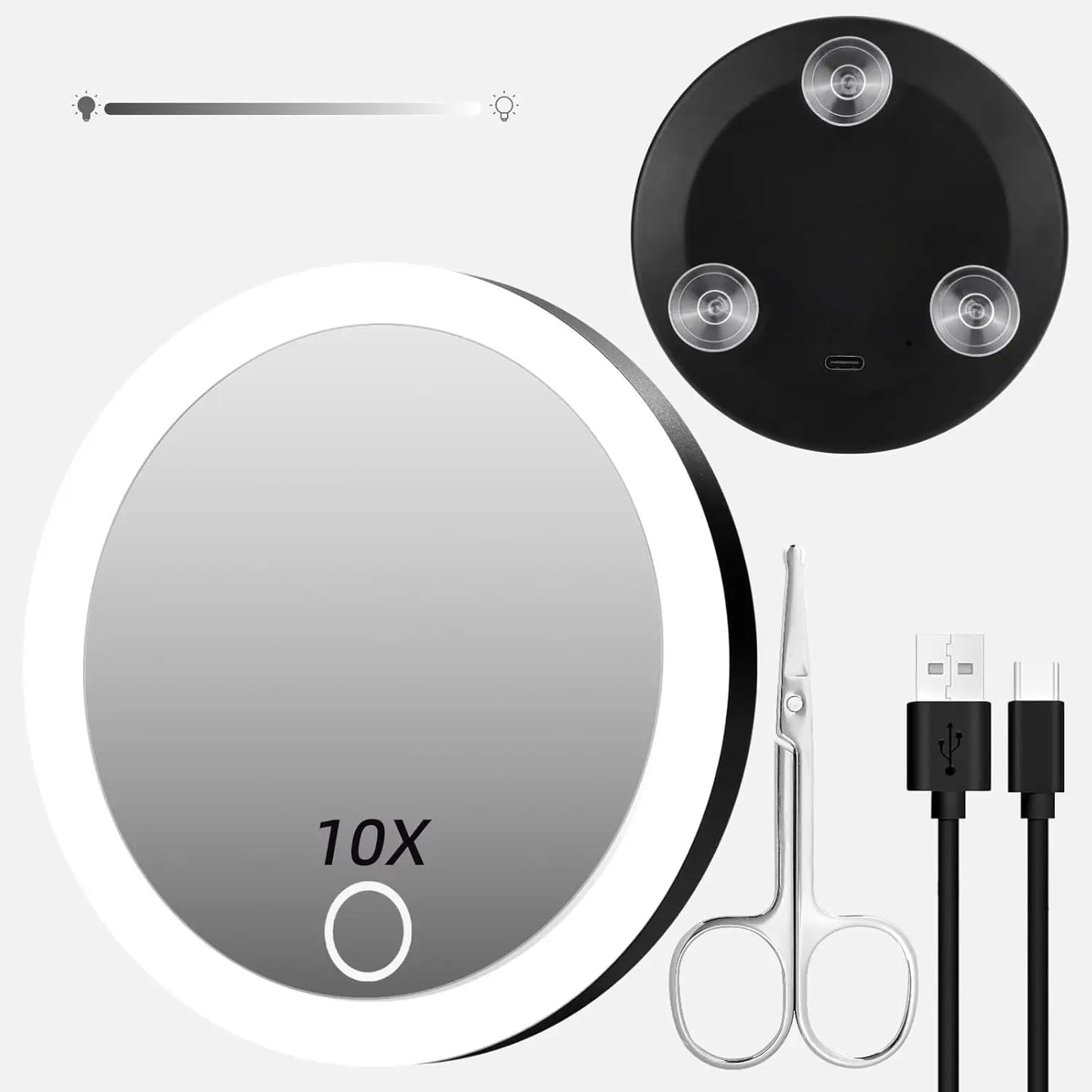 Zonyin Single Side 5X/10X Magnifying LED Light Round Cosmetic Mirror with 3 Suction Cups Personalized Wall Mounted Foldable