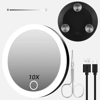 Zonyin Single Side 5X/10X Magnifying LED Light Round Cosmetic Mirror with 3 Suction Cups Personalized Wall Mounted Foldable