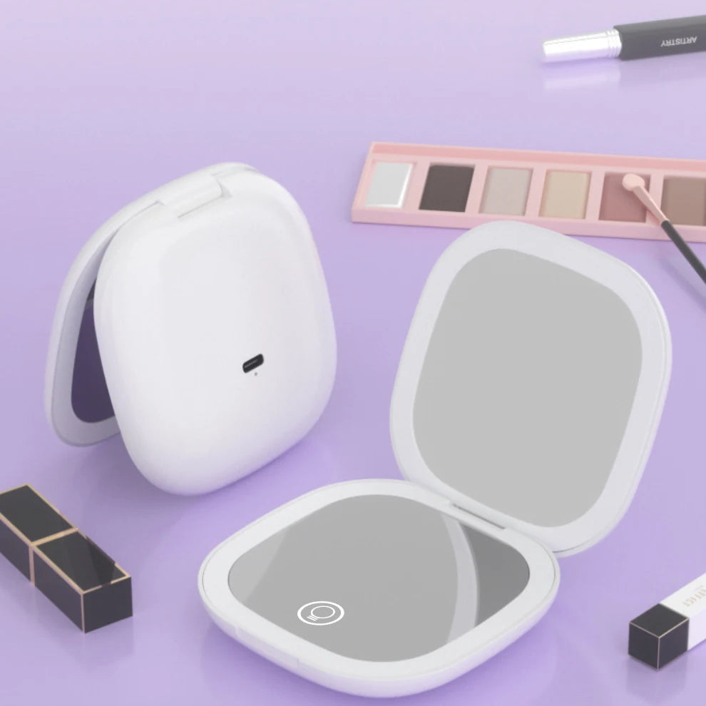 Zonyin Portable Rechargeable 10X Magnification Compact Makeup Mirror LED Lights Handheld Cosmetic Mirror for Travel