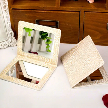 Zonyin Wholesale square PU Leather Makeup Mirror Portable Crocodile Skin Compact Pocket Mirror Cosmetic Travel Mirror for Girl
