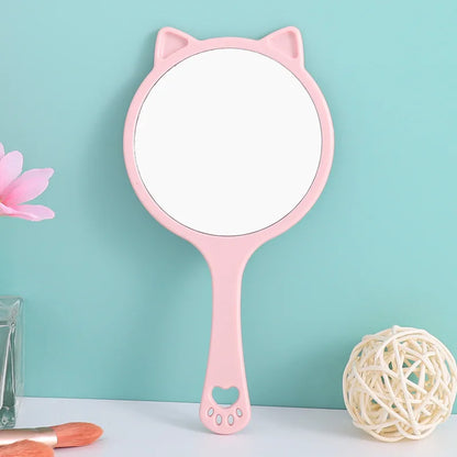 Zonyin Custom Logo Label Cat Shaped Handheld Makeup Mirror Portable Round Handle Cosmetic Mirror Personalized Features for Girls