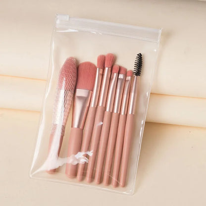 Zonyin 8pcs Travel Makeup Brushes Private Label High Quality Synthetic Mini Small Vegan Makeup Brush Set With Pu Bag