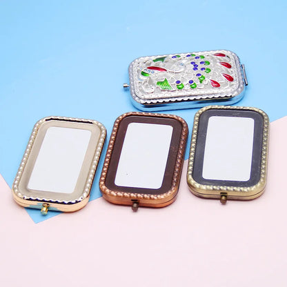 Zonyin Custom Logo Double-Side Foldable Metal Makeup Mirror Square Folding Mini Magnifying Travel Pocket Mirror with Promotion