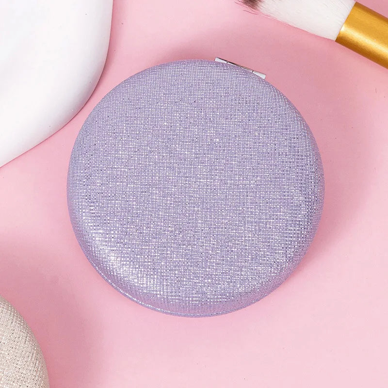 Zonyin Custom Logo Foldable Double-sided Pocket Mirror 1X/2X Portable Mini Pu Glitter Macarons Round Makeup Mirror with Keychain