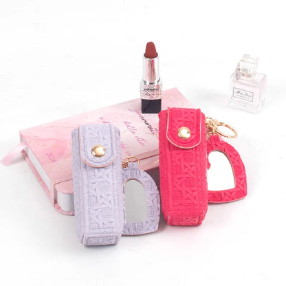Zonyin New Arrive Pu Leather Small Makeup Mirror Mini Portable Leather Lipstick Holder Keychain for Women's Handbag Accessory