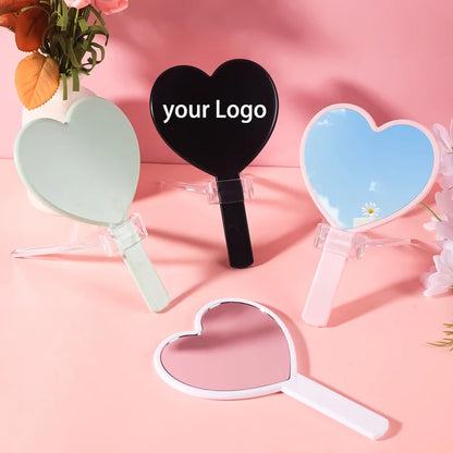 Zonyin Wholesale  Customized Logo Single-Sided Portable Handheld Makeup Mirror Plastic Heart-Shaped Cosmetic Mirror Personalized