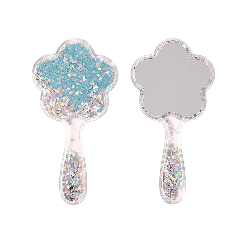 Zonyin Cute Flower-Shaped Handheld Makeup Mirror Novelty Quicksand Glitter Hand Mirror Portable Beauty Tool for Gifts