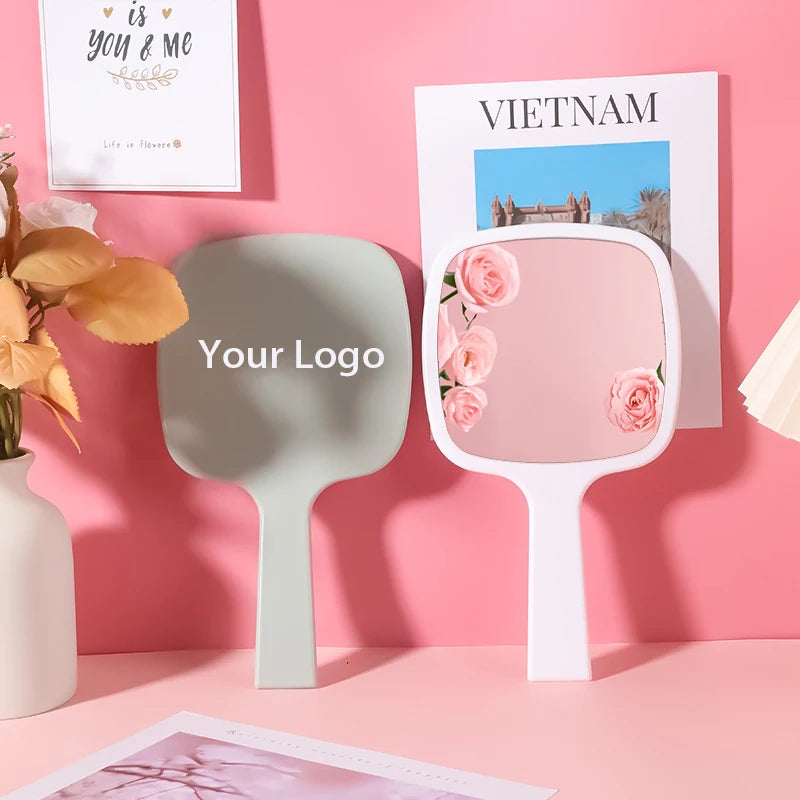 Zonyin Best Selling Large Square Hand Mirror Custom Logo Salon Barber Makeup Mirrors Handheld Mirror With Handle Makeup Tool