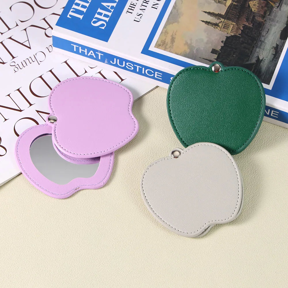 Zonyin Wholesale Gold Silver Apple Designed Travel Makeup Mirror Custom Logo Portable Small Pocket Mirrors for Christmas Gifts