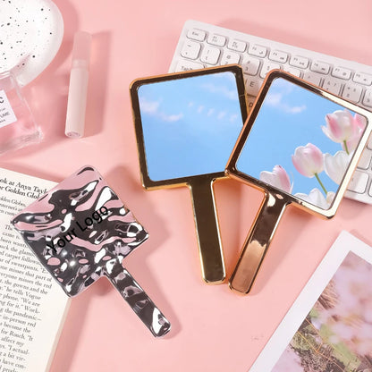 Zonyin Wholesale Square Electroplated Cosmetic Mirror Water Ripples Handheld Silver Pocket Makeup Mirror with Customized logo