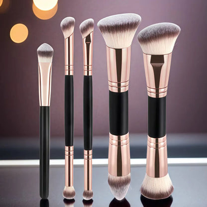 Zonyin Double Ended Synthetic Hair Wood Handle Custom logo Foundation Blush Brush Private Label Foundation Cosmetic Makeup Brush