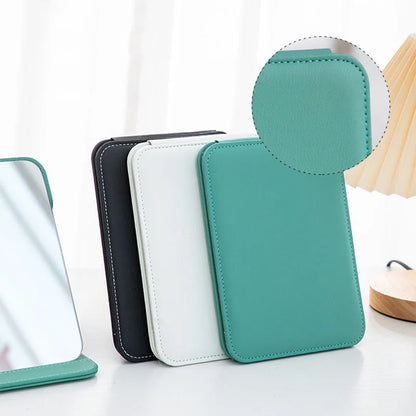 Zonyin High Quality Folding Rectangle Tabletop Pu Cosmetic Mirror Custom Logo White Pu Leather Makeup Vanity Mirror for Travel