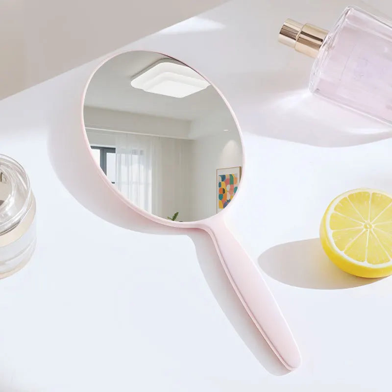 Zonyin Custom Logo Plastic Oval Handle Makeup Mirror Abs Material Cosmetic Hand Mirror Portable Hand Held Mirrors for Travel
