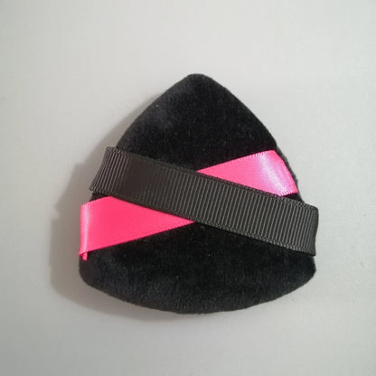 Zonyin New Arrival Double Ribbon Triangle Powder Puff Super Soft Velvet Makeup Loose Powder Puff with Custom Logo