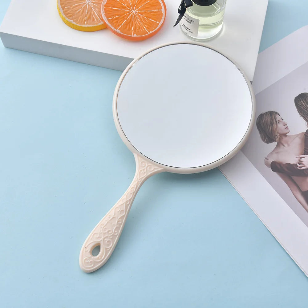 Zonyin Wholesale Luxury Handheld Vintage Round Mirror Custom Logo Plastic Silver Plating Makeup Mirror with Handle for Wedding