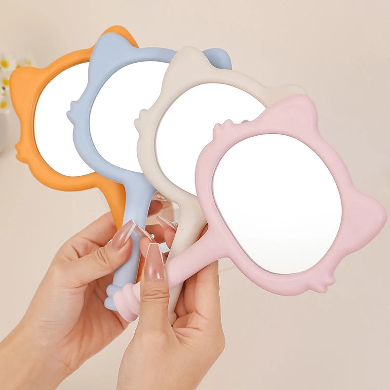 Zonyin New Design Plastic Cartoon Cute Cat Shape Portable Handheld Makeup Mirror Salon Hand Held Mirror Cosmetic Mirror for Girl
