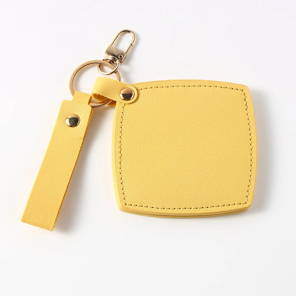 Zonyin New Custom Logo Rotatable Square Makeup Mirror Pu Leather Pocket Mirror Compact Cosmetic Travel Mirror With Keychain