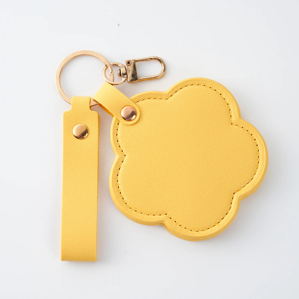 Zonyin New Flower Design Pocket Makeup Mirror Portable Pu Leather Small Travel Hand Mirror Logo Custom With Metal Keychain