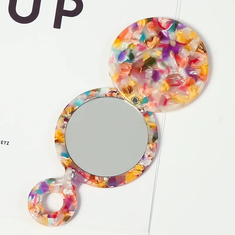 Zonyin Custom Logo Round Travel Cosmetic Mirror New Design Leopard Print Acetate Flip Pocket Handheld Makeup Mirror for Grills