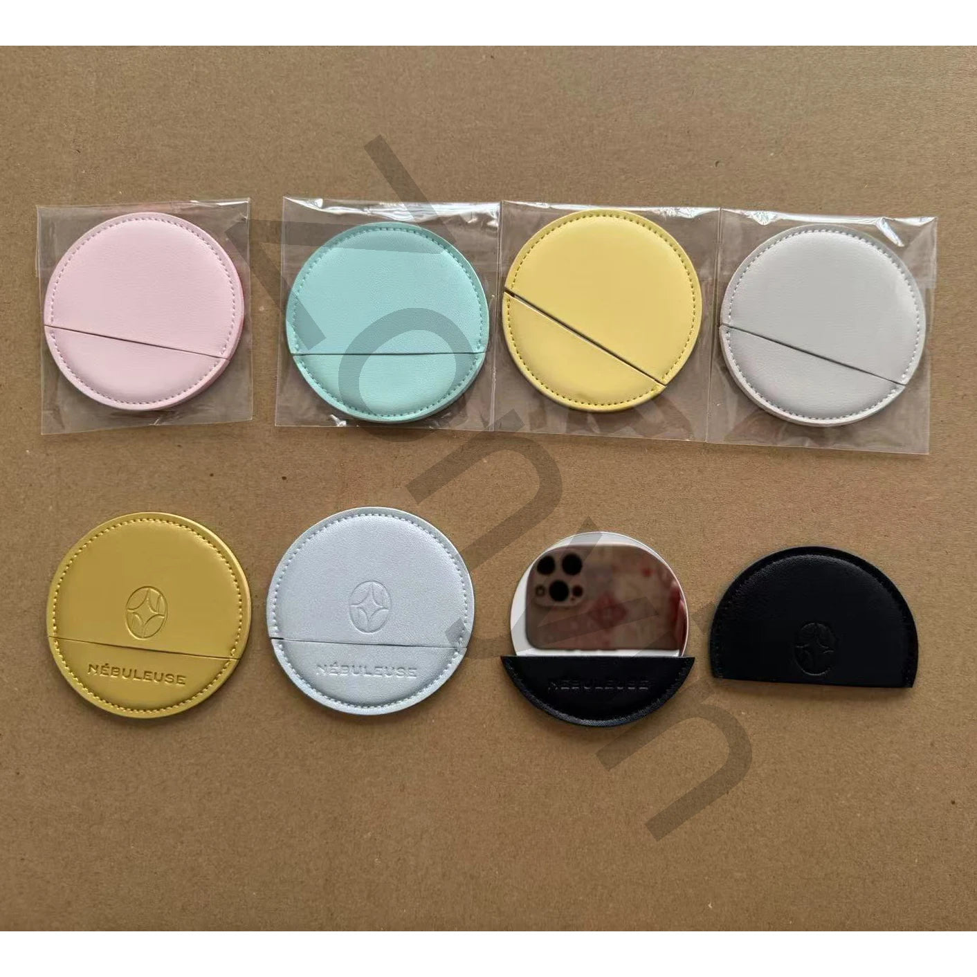 Zonyin Wholesale High Quality Custom Logo Round Pocket Mirror Pu Leather Small Makeup Travel Mirror for Promotion Gifts
