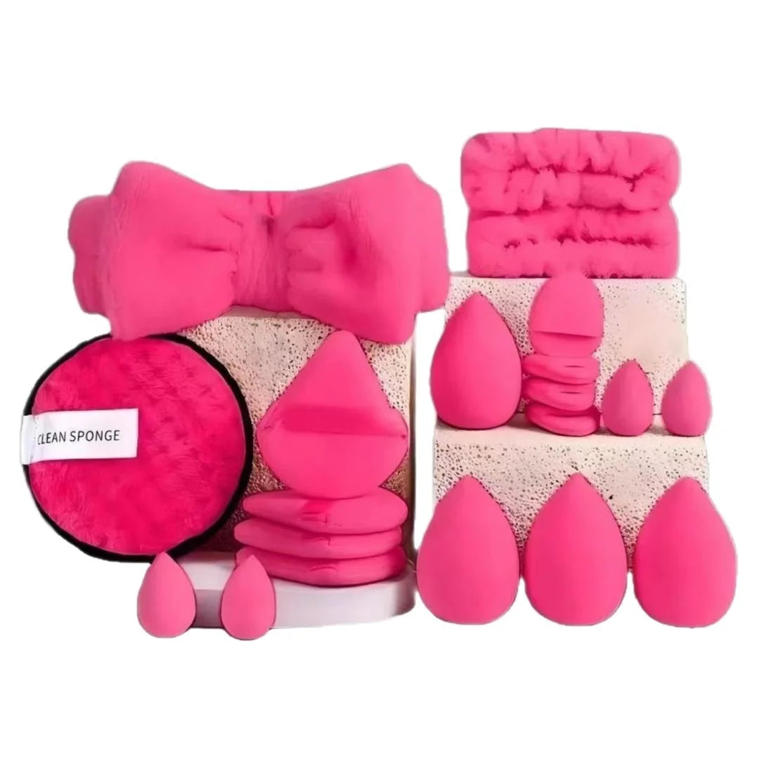 20pcs/set Wholesale Dual-Sided Soft Puffs Reusable Cosmetic Wrist Straps Facial Cleansing Set Washable Hair Bands Makeup Remover