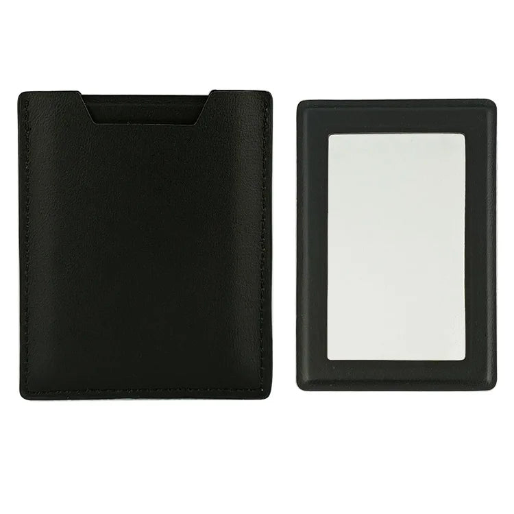 Zonyin High Quality Rectangle Pull-out Design Gray Pu Leather Makeup Mirror Low MOQ Embossed Logo Metal Mirror With Pu Case