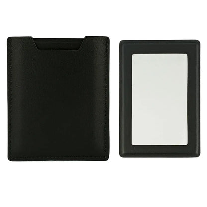 Zonyin High Quality Rectangle Pull-out Design Gray Pu Leather Makeup Mirror Low MOQ Embossed Logo Metal Mirror With Pu Case