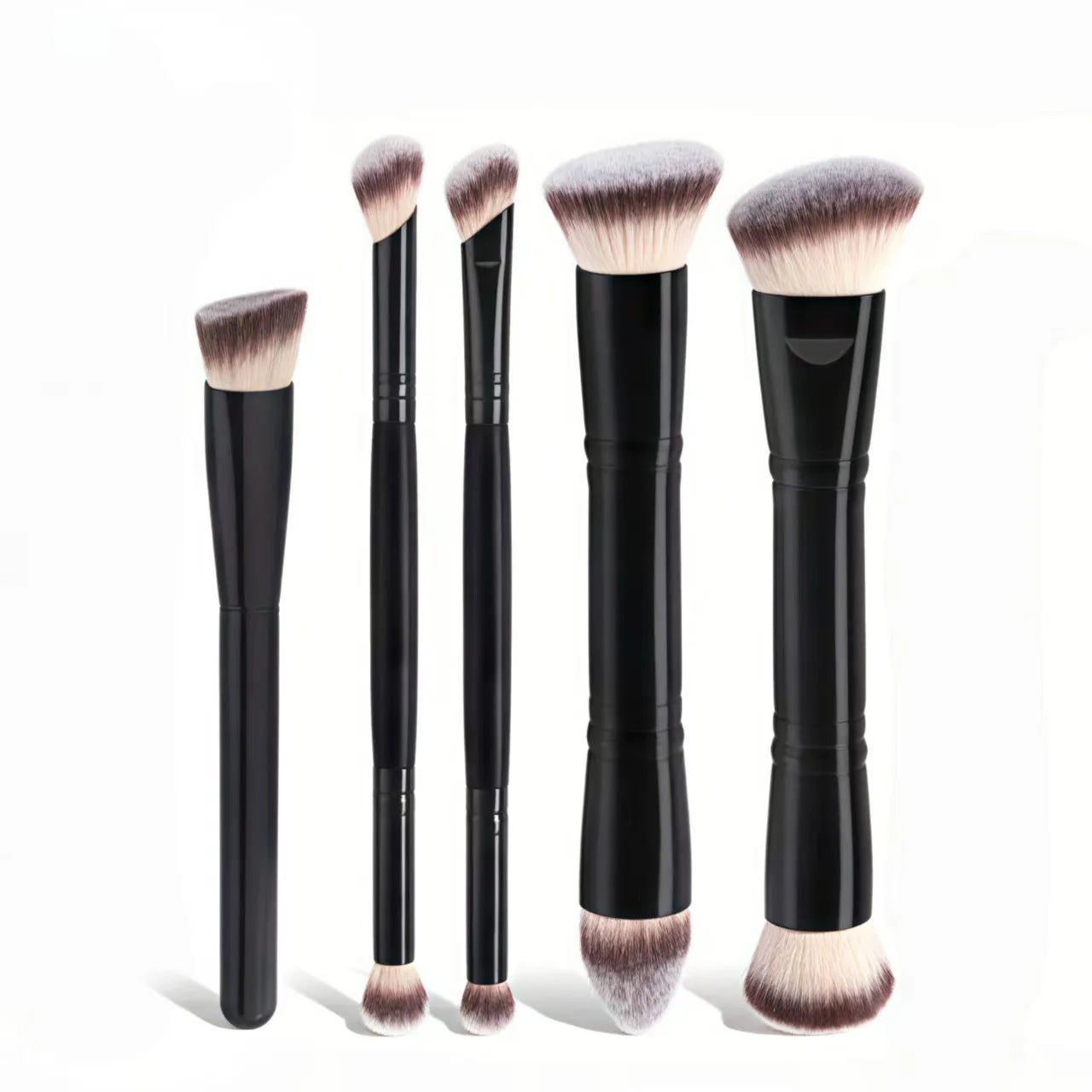 Zonyin Double Ended Synthetic Hair Wood Handle Custom logo Foundation Blush Brush Private Label Foundation Cosmetic Makeup Brush